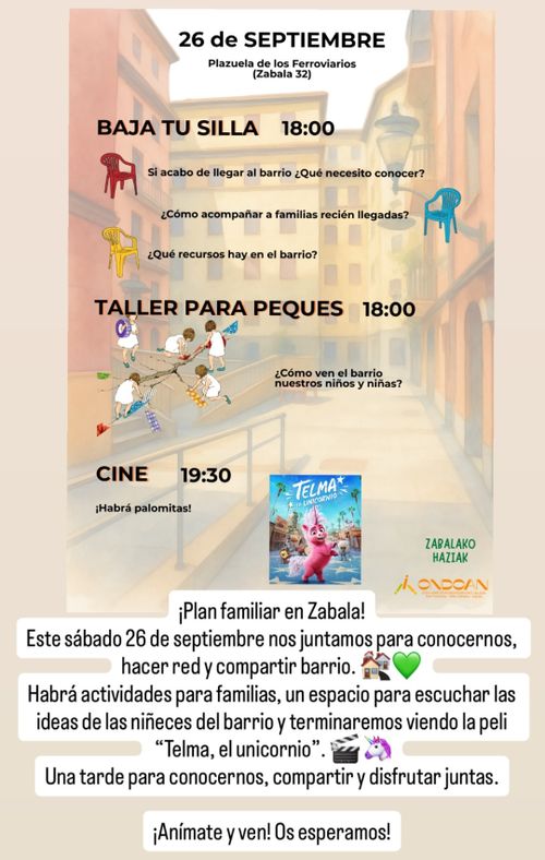 BAJA TU SILLA + TALLER PARA PEQUES + CINE