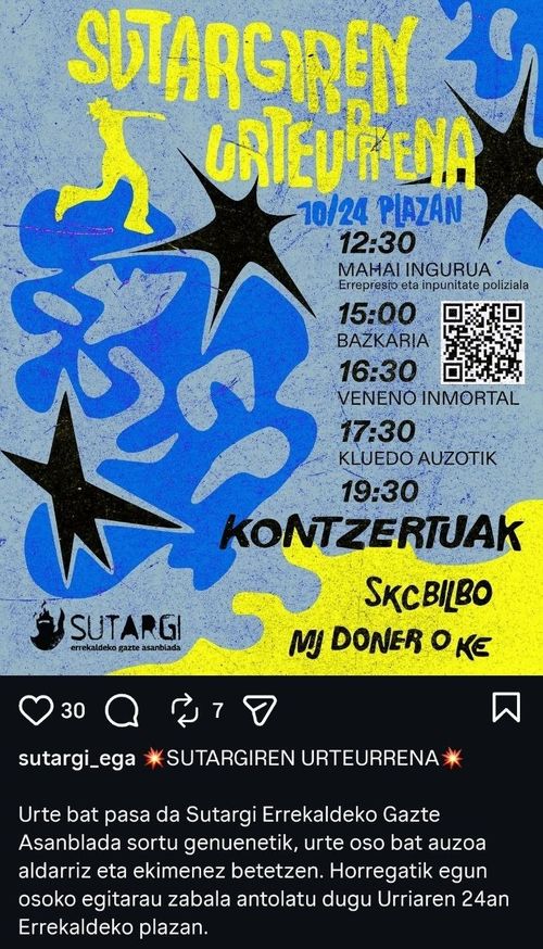 Sutargiren Urteurrena ospatzeko egitaraua